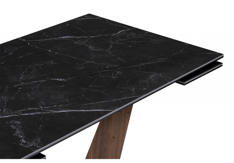 Керамический стол, Кели 140(200)х80х76 черный мрамор / орех кантри / черный