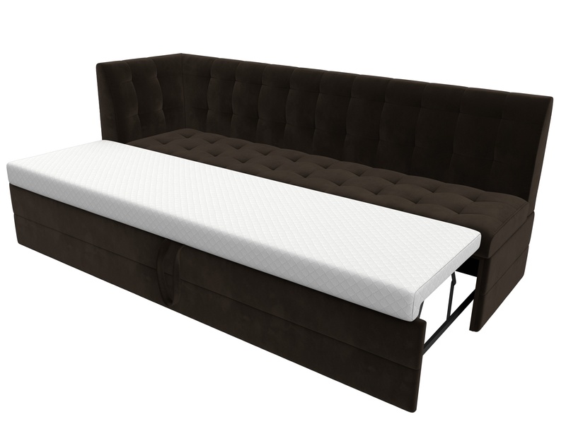 Диван кухонный прямой Бриз с углом слева, Микровельвет, Коричневый