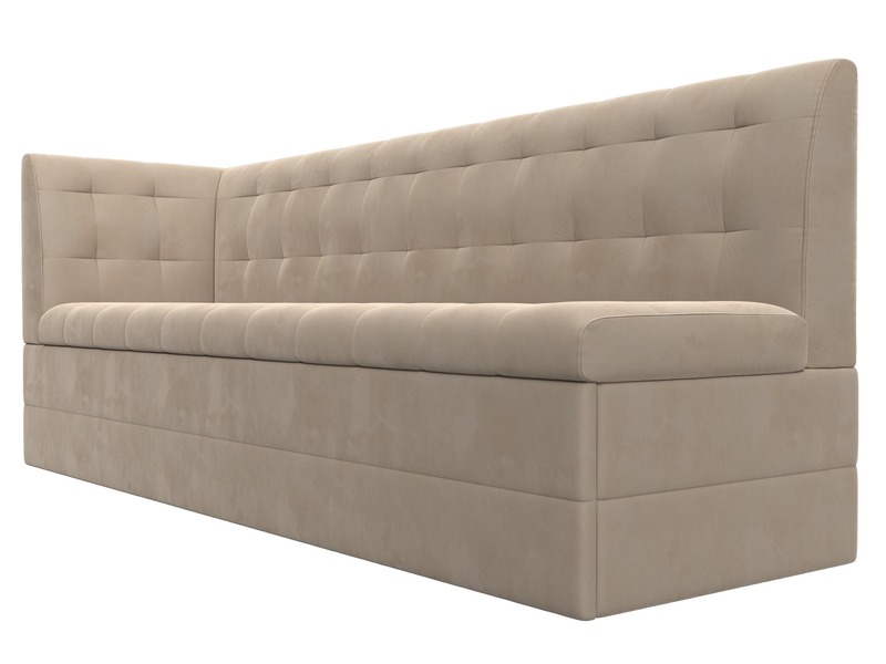Диван кухонный прямой Бриз с углом слева, Велюр, SEVEN 729 бежевый