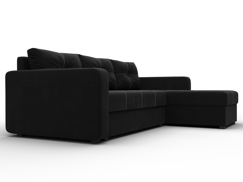 Диван угловой Ливерпуль Лайт правый угол, Микровельвет, Черный