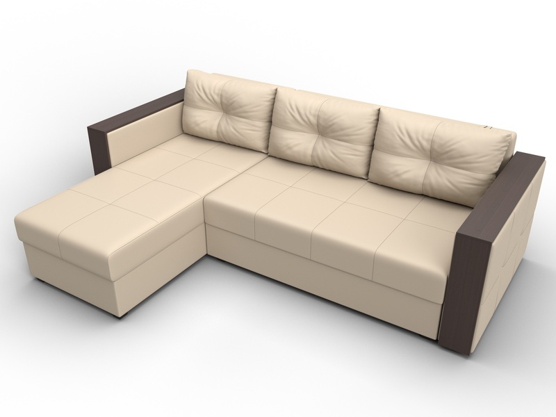 Диван угловой Валенсия Лайт левый угол, Экокожа, Бежевый