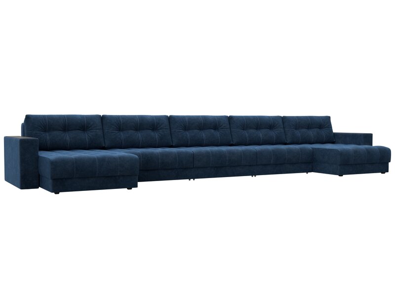 Диван П-образный с декором Лига-049 НПБ Мегалонг, Велюр, BRUT 11 синий