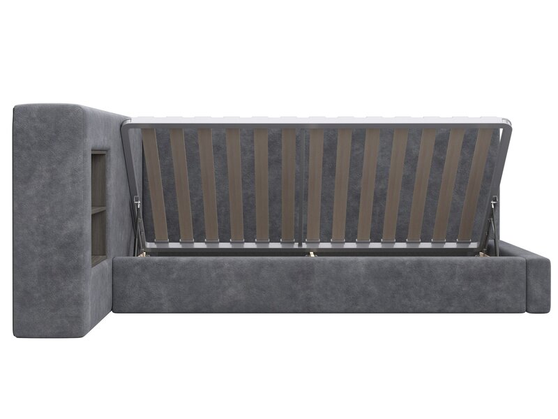 Кровать односпальная с подъемным механизмом Лига-151 полки слева, Велюр, BRUT 16 темно-серый