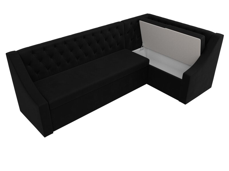 Диван кухонный угловой Мерлин правый угол, Микровельвет, Черный