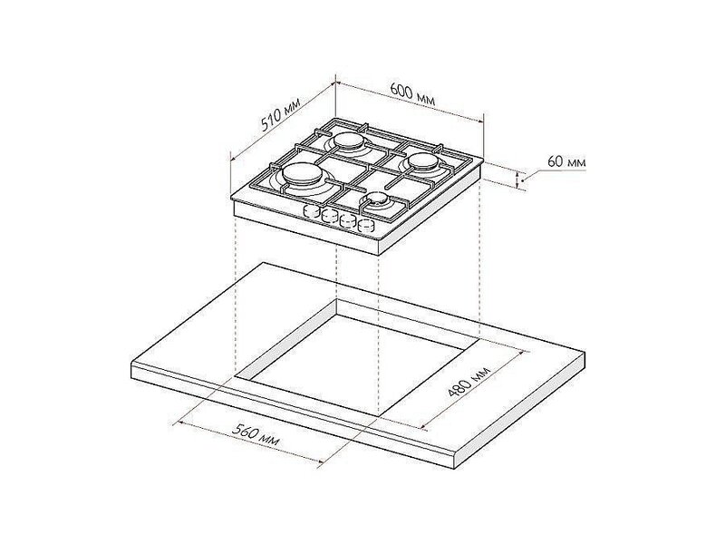 Газовая варочная поверхность GVG 640-1 BL, Черный