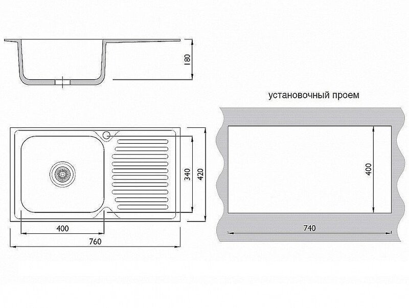 Мойка врезная 764218/0,6 1Ч1К (левая), Глянец