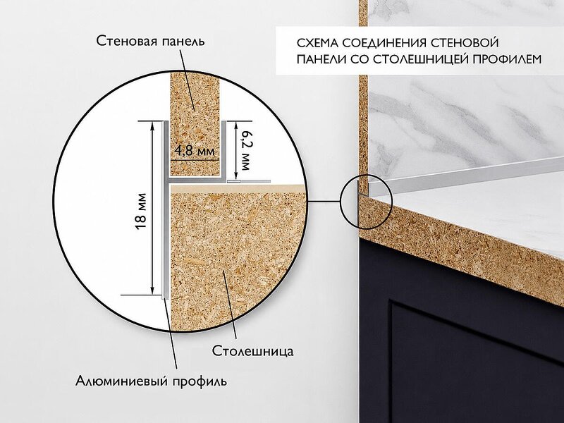 Плинтус для столешницы Ч-образный, МатХром