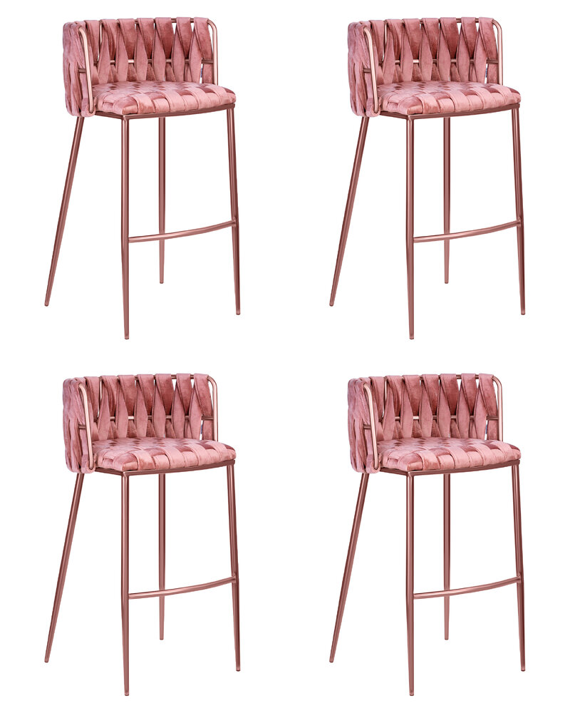 Набор 4 шт Стул барный DOBRIN EMMA ROSE GOLD, розовый велюр (VF-10)